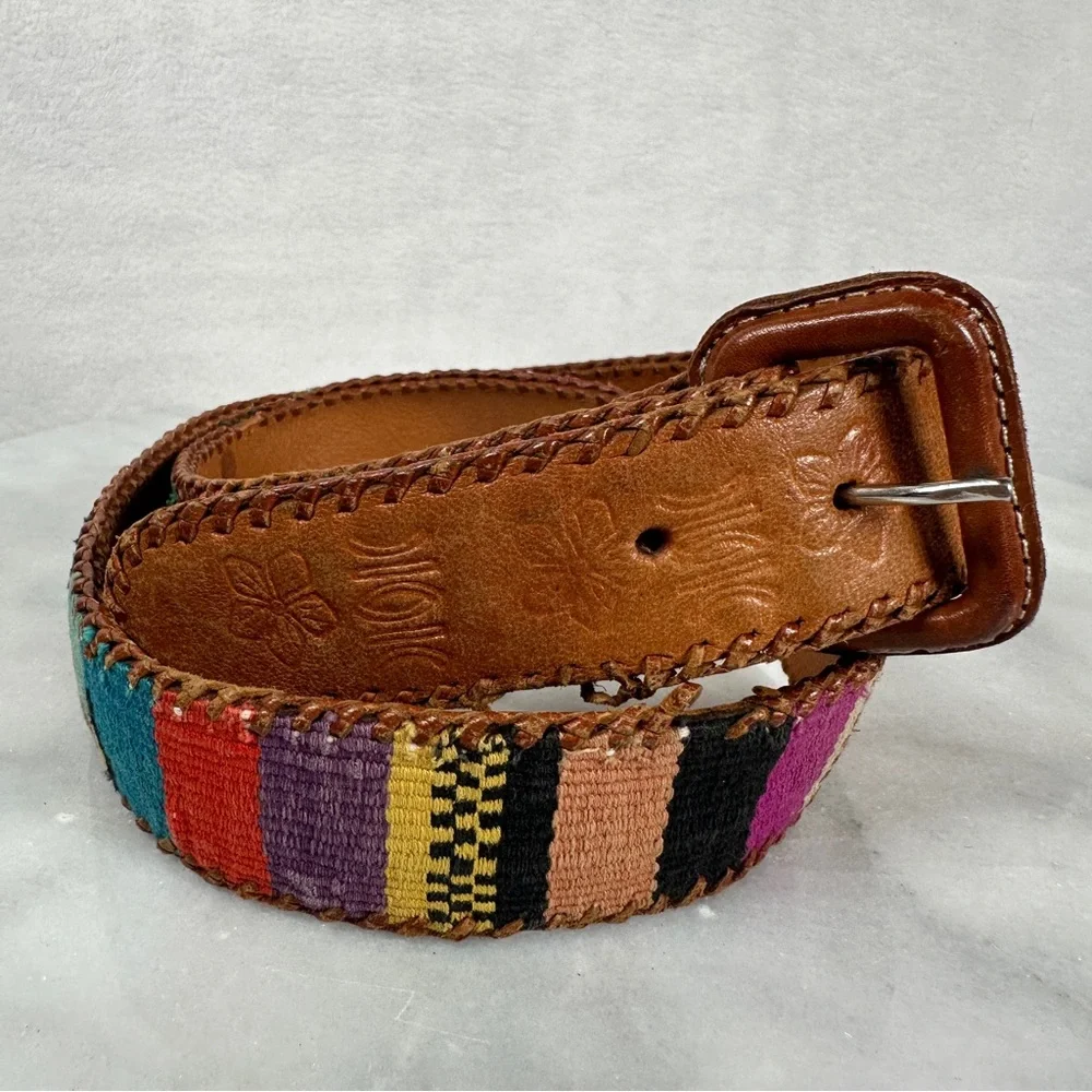 Multicolor Embroidered Leather Belt southwestern western woven boho‎ bohemian
